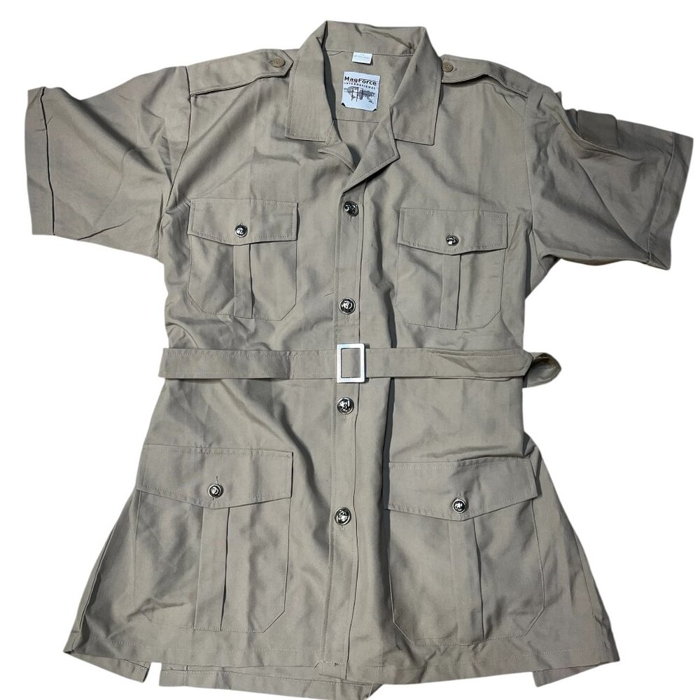 French Military Foreign Legion Khaki Dress Shirt Size 112 Short Sleeve Button Up